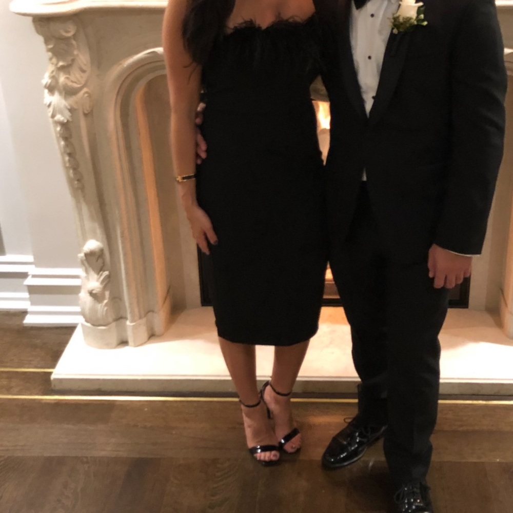 Black Feathered Top Midi Dress